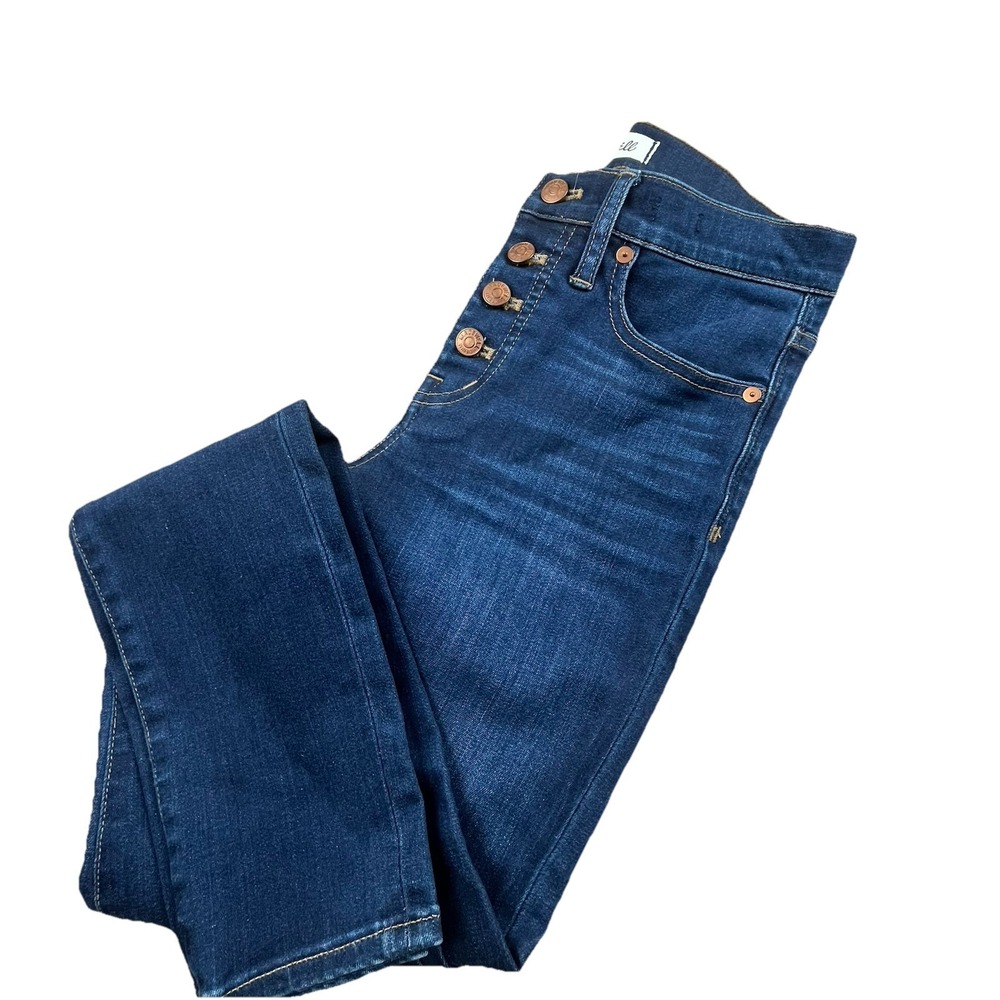 Madewell 9" Mid-Rise Skinny Wom Jeans Dark Wash Button Fly Size 26T Casual - Picture 1 of 16